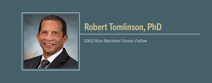 Robert Tomlinson, PhD headshot with Text “GNSI Senior Non-Resident Fellow”