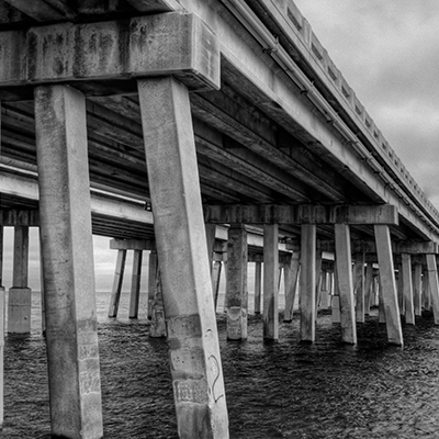 Highway bridge in decaying condition over water