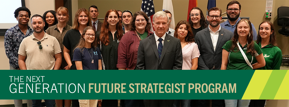 GNSI Executive Director General (Ret) Frank McKenzie stands with first group of USF students to be part of the GNSI Future Strategist Program