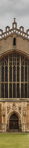 Closeup of building at Cambridge University in Cambridge, England