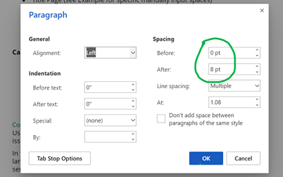 Spacing Example change