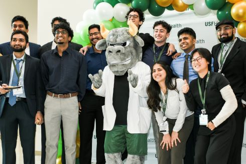 Medical students with mascot 