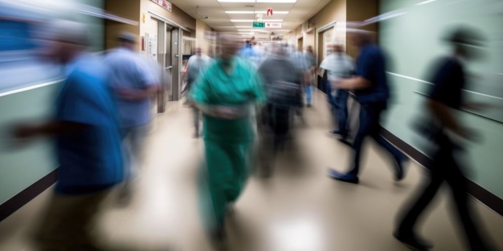 People moving quickly in a hospital 