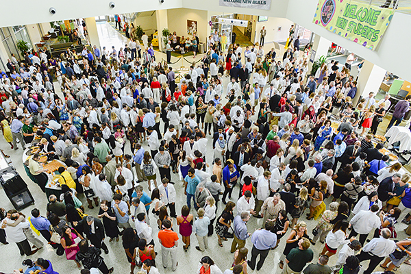 Friends, family and students pack the central area at the USF Marshall Student Center in 2012.