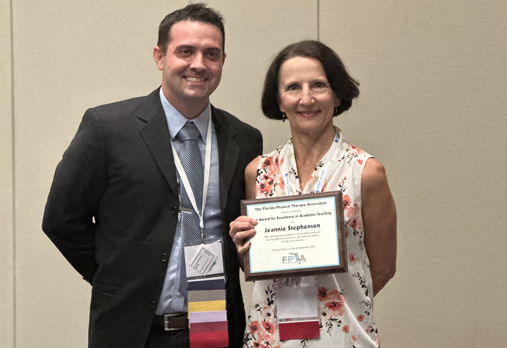 Dr. Jeannie Stephenson (right) was honored with an "Award for Excellence in Academic Teaching" award at the FPTA conference.