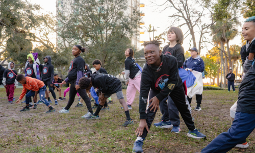 Students streching