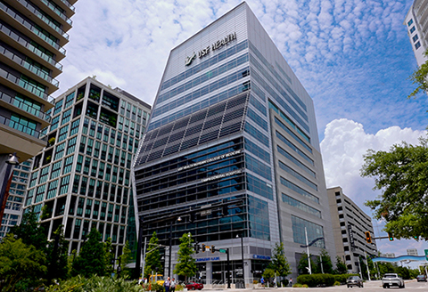 The exterior of the USF Health Morsani College of Medicine building in downtown Tampa
