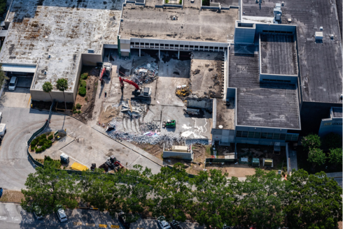 aerial photo of demo of the nursing building