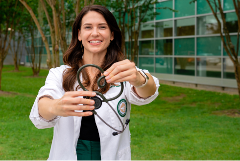 Nadeau poses with stethoscope