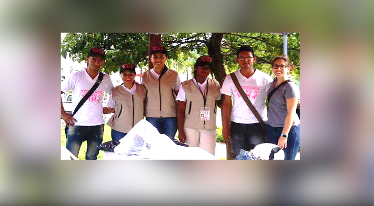 a group of people smiling