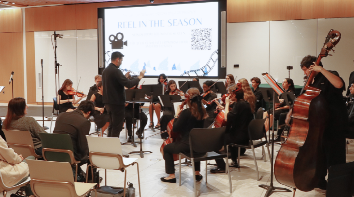 Members of the Judy Genshaft Honors College Orchestra perform in front of an audience