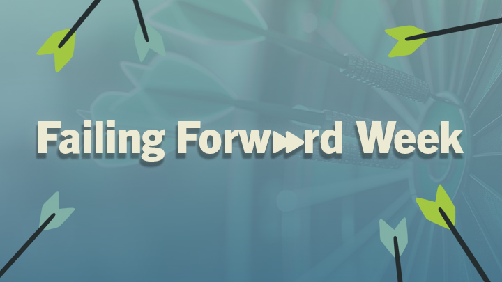 Failing Forward Week Graphic featuring a dart board bullseye and multiple stray arrows.