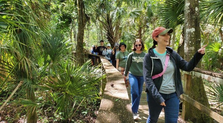 Judy Genshaft Honors College student hike through central Florida as part of the Systems of Sustainability study away program