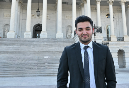 USF student Chris Oueis stands outside of the capitol building in Washington D.C. 