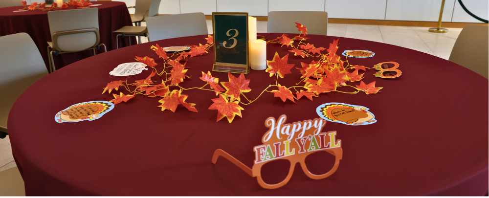 Tables were decorated with fun glasses, fall leaves, and turkeys.