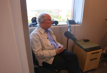 Henry Mcleish discusses politics in the Honors Podcast room