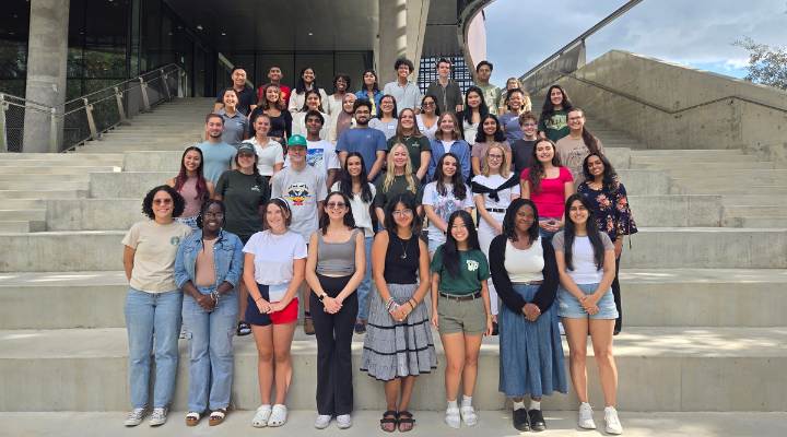 Judy Genshaft Honors College peer mentors pose outside the Tampa Honors building