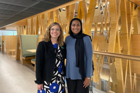 Honors alum Sana Baban and Dr. Lindy Davidson pose in the Judy Genshaft Honors College