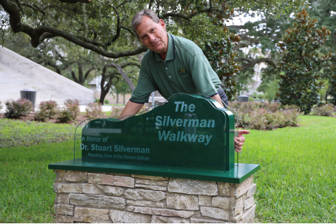 Founding Judy Genshaft Honors College Dean Stuart Silverman at the unveiling of the Silverman Walkway. 