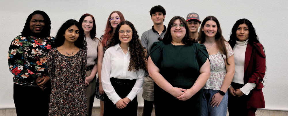 Ten first-year Honors students gather for a group photo at the 2024 USF Sarasota-Manatee Honors Symposium