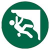 green circle with person climbing cliff icon