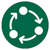 Green circle with cycle of dots and arrows