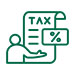 person pointing to tax paper and percent icon