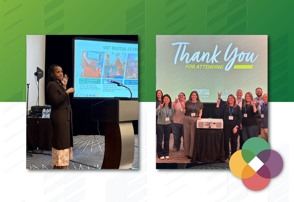 A graphic including two photos of employees presenting at the 2025 Intersections Conference. 