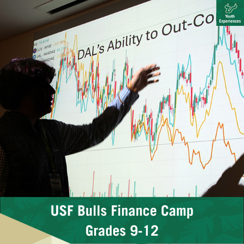 Bulls Finance Camp with text stating "Bulls Finance Camp Grades 9-12"