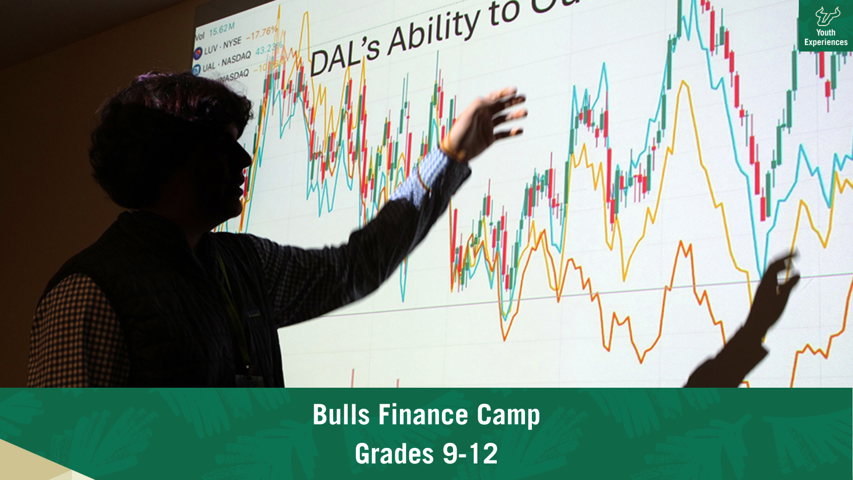 Bulls Finance Camp with text stating "Bulls Finance Camp Grades 9-12"