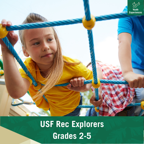 USF Rec Explorers with text stating "USF Rec Explorers Grades 2-5"