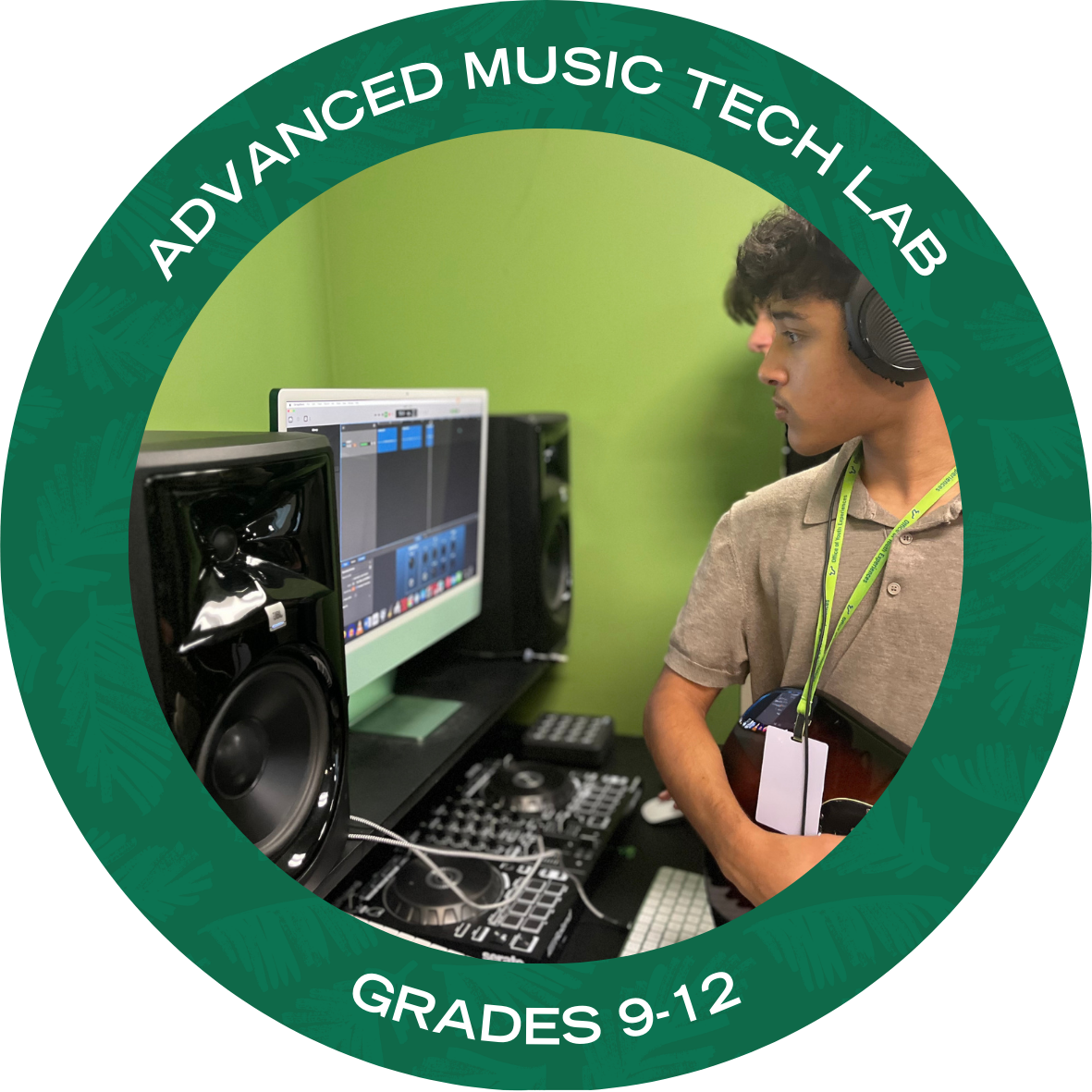 Music Tech Lab with text stating "Music Tech Lab Grades 9-12"