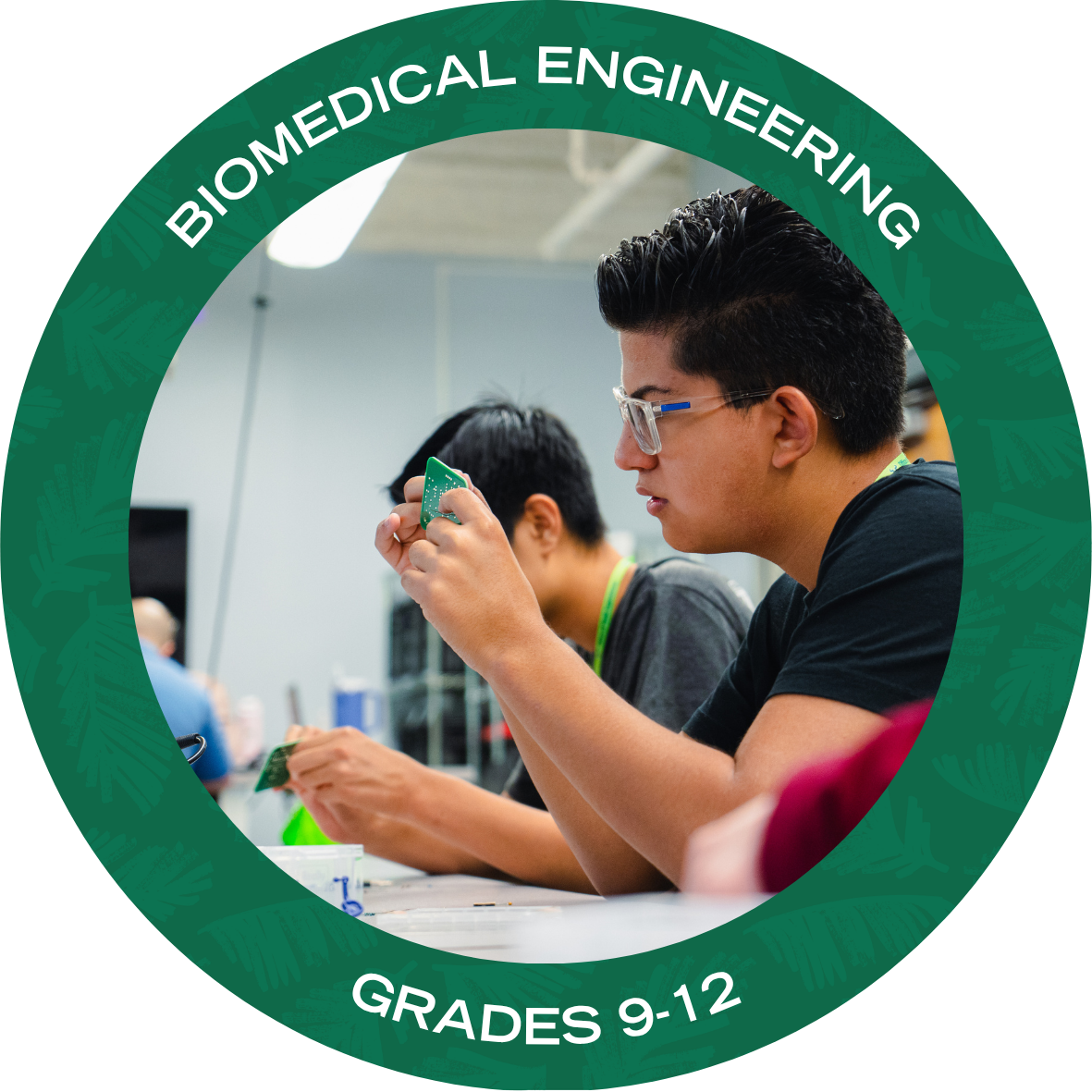 Biomedical Engineering with text stating "Biomedical Engineering Grades 9-12"