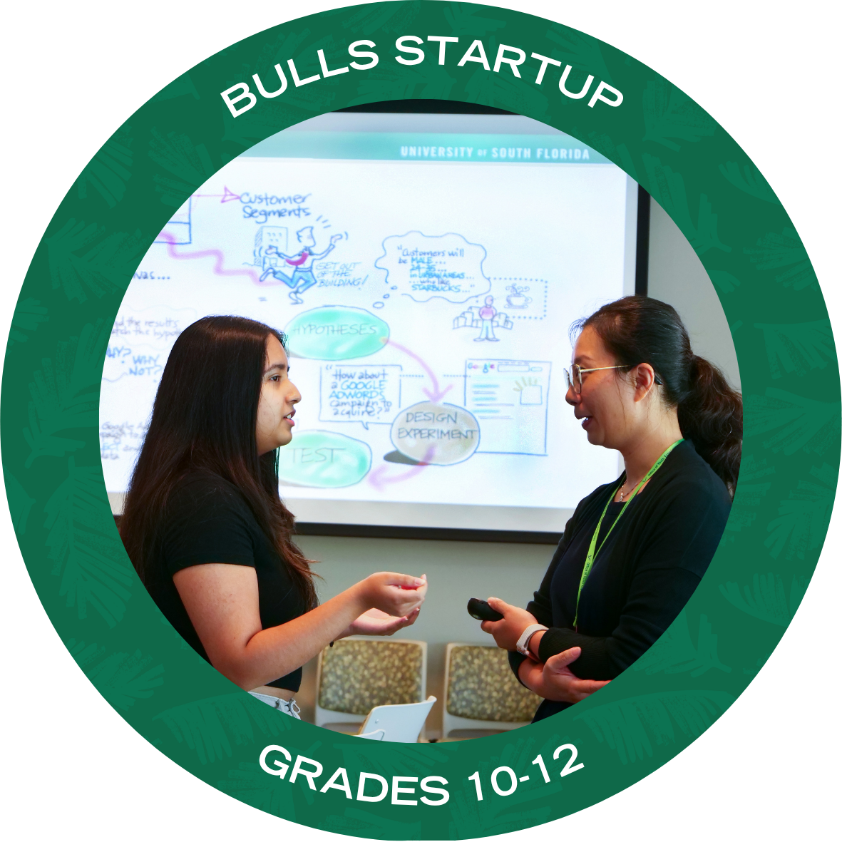 Bulls Startup Summer Camp with text stating "Bulls Startup Summer Camp Grades 10-12"