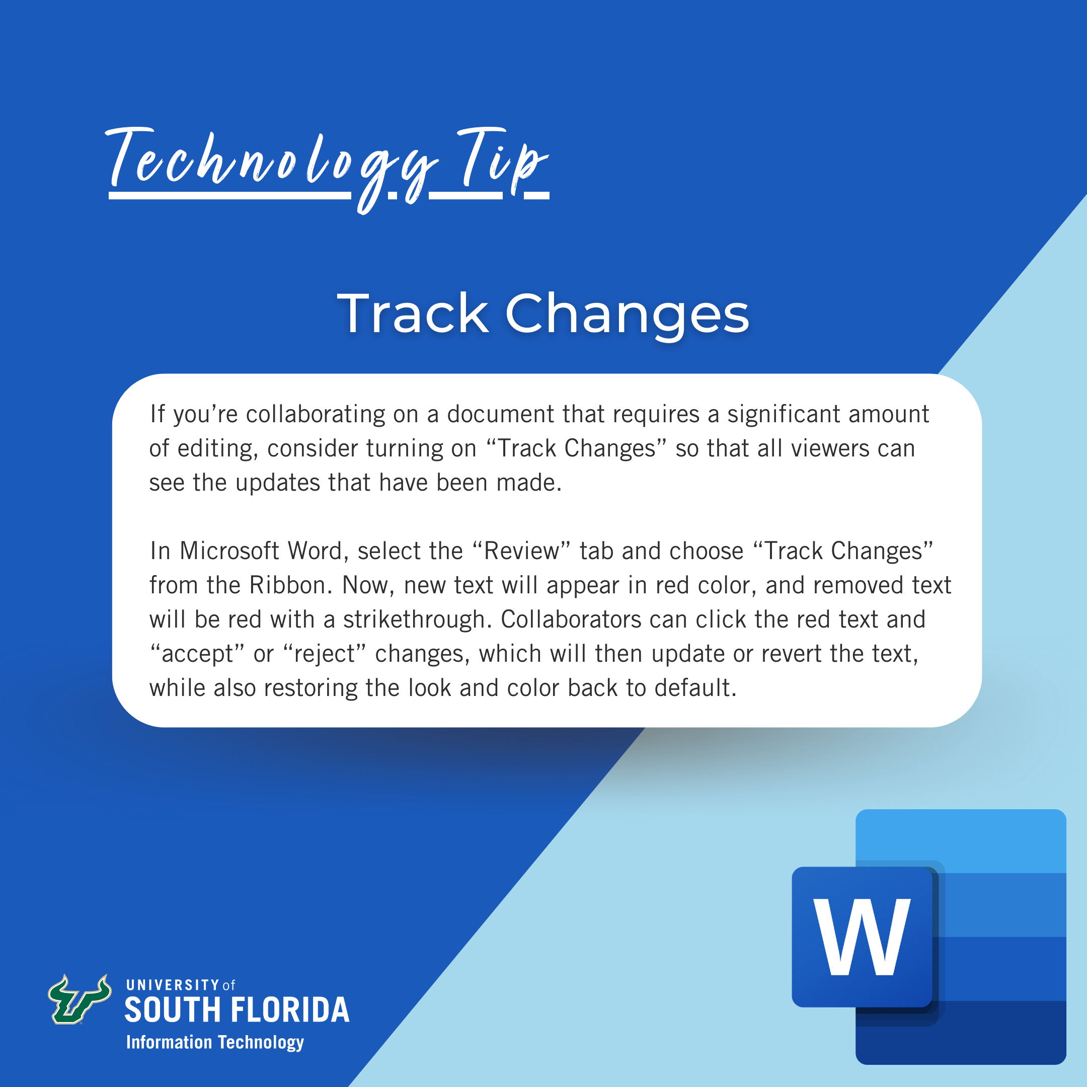 A blue infographic highlighting a feature in Microsoft Word