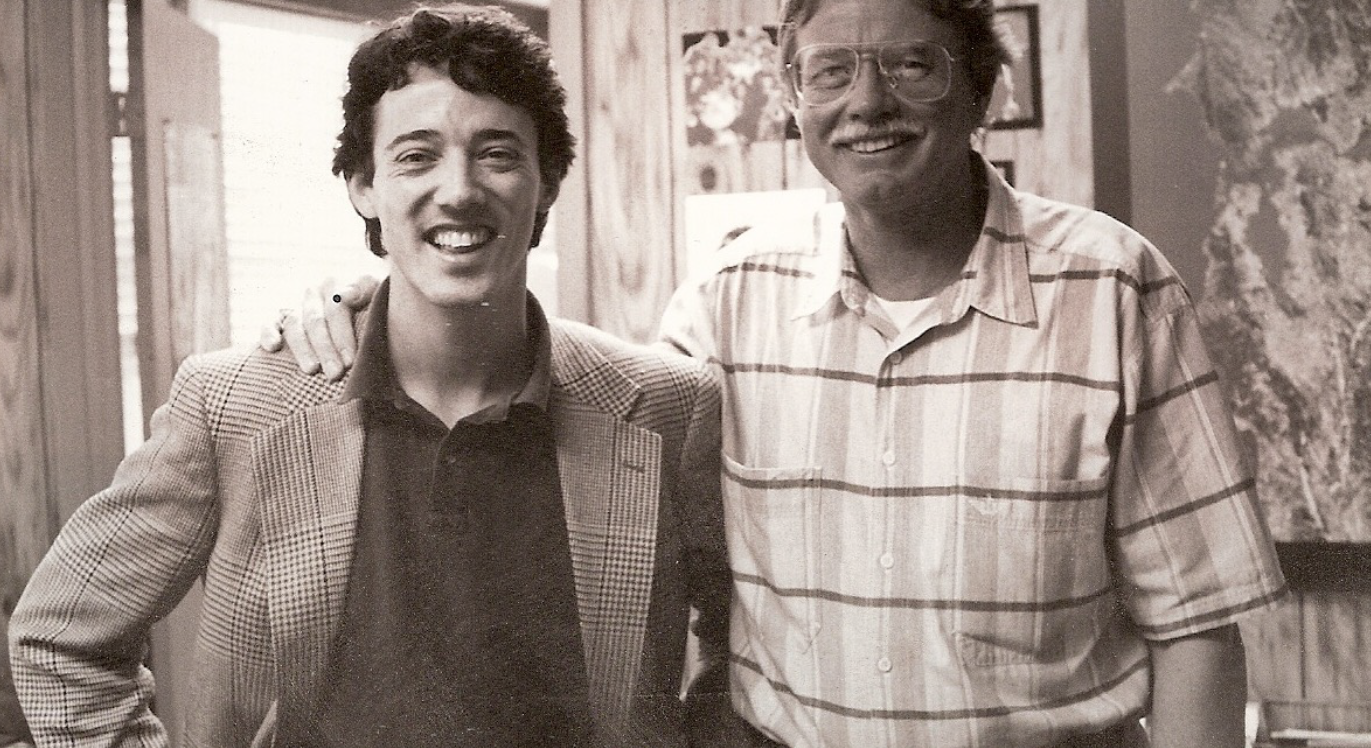 David Mearns (left), seen here during his graduate studies at USF, has had a storied career finding sunken objects such as ships and airplanes. Albert Hine (right), emeritus professor of geological oceanography at the College of Marine Science, served as his major advisor. Courtesy of Albert Hine.