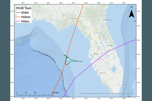 The glider Jai Alai was originally deployed for red tide observations but remained in the water to collect data on both Hurricane Helen and Milton. 