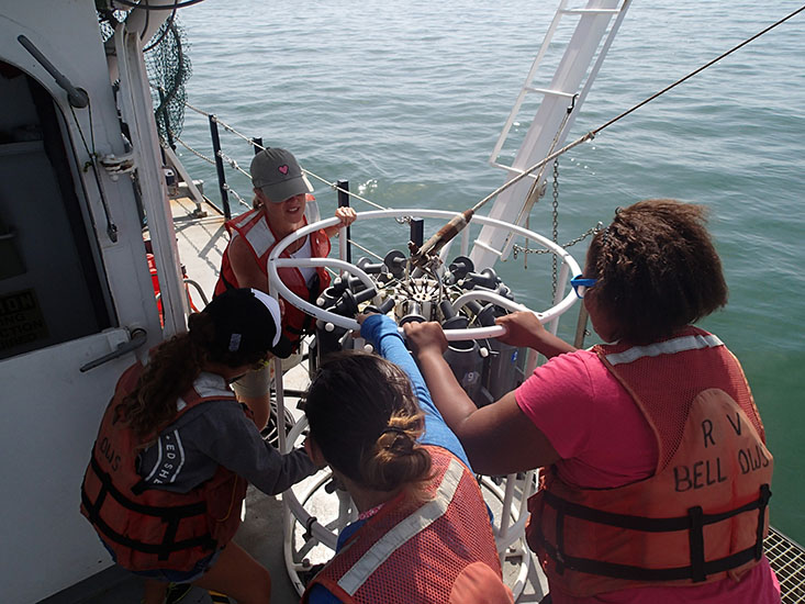 OCGers aboard research cruise during Oceanography Camp for Girls