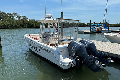 Rescue 5, one of Eckerd College Search and Rescue (EC-SAR)’s vessels which is outfitted with a data logger for Crowd the Bay. Photo credit: Matthew Hommeyer/Center for Ocean Mapping and Innovative Technologies.