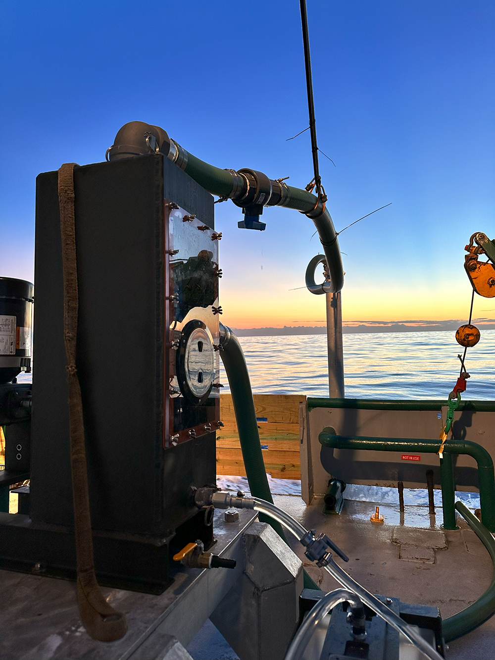 The CUFES ran around the clock collecting samples – and so did the crew. Those that worked through the night witnessed colorful sunrises every morning. Picture Credit: Jess Van Vaerenbergh