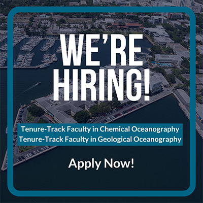 The College of Marine Science (CMS) at the University of South Florida (USF) invites applications for nine-month tenure-track faculty in Chemical Oceanography and Geological Oceanography. 