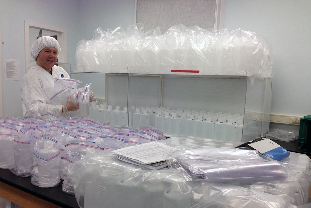 Tim Conway as a postdoc with lots and lots of water samples. Courtesy of Tim Conway.
