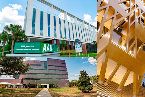 Collage of the Judy Genshaft Honors College and USF Research Park buildings