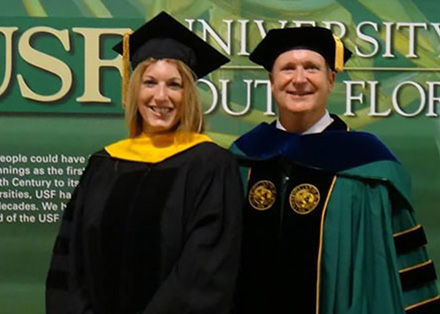 Leilani Paxton's father, Charles, and their academic advisor, Professor Jennifer Collins