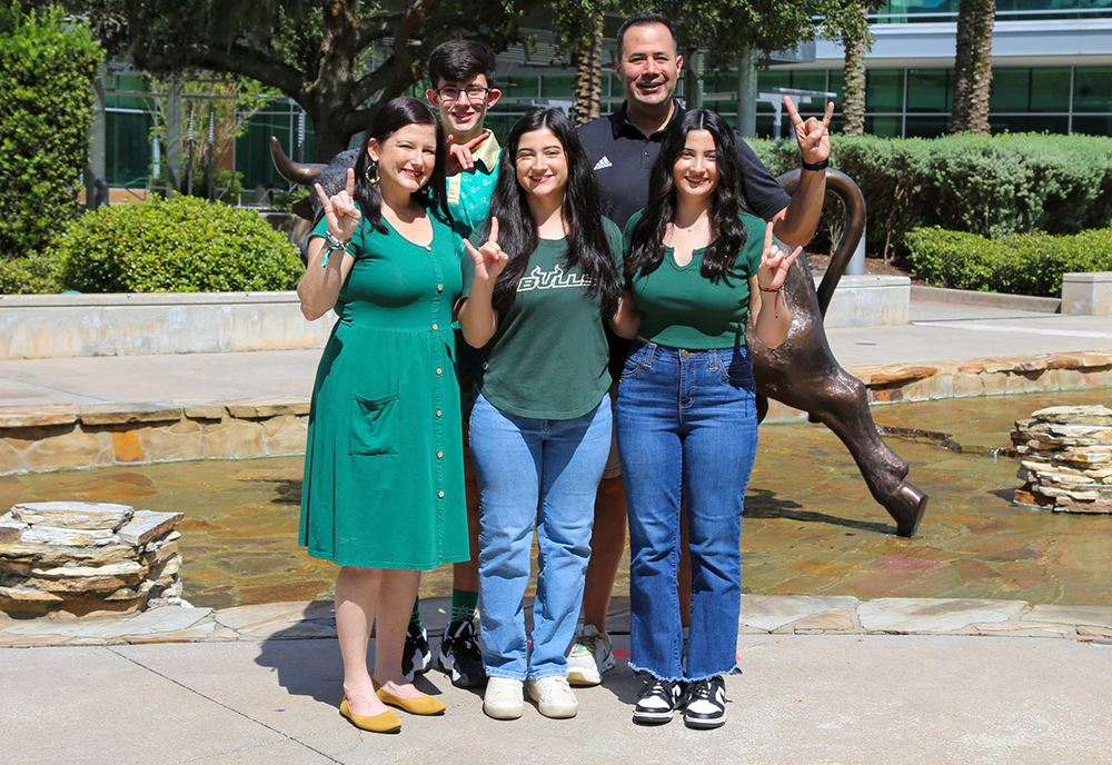 The Perez family outside of the Marshall Center on the USF Tampa campus.