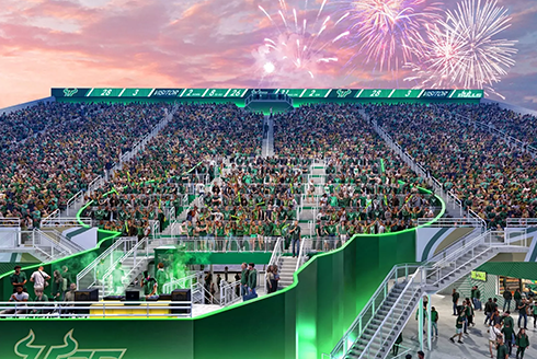 Nighttime rendering of the USF on-campus stadium