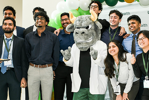 Group of medical students pose with Rocky