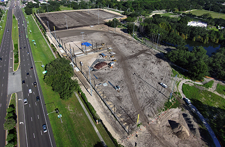 Aerial shot of the construction of the new recreation complex