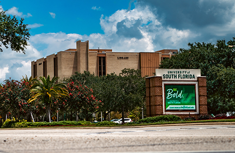 The exterior of the USF Library