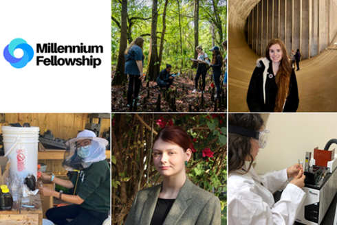 Five student photos with the Millennium Fellowship logo